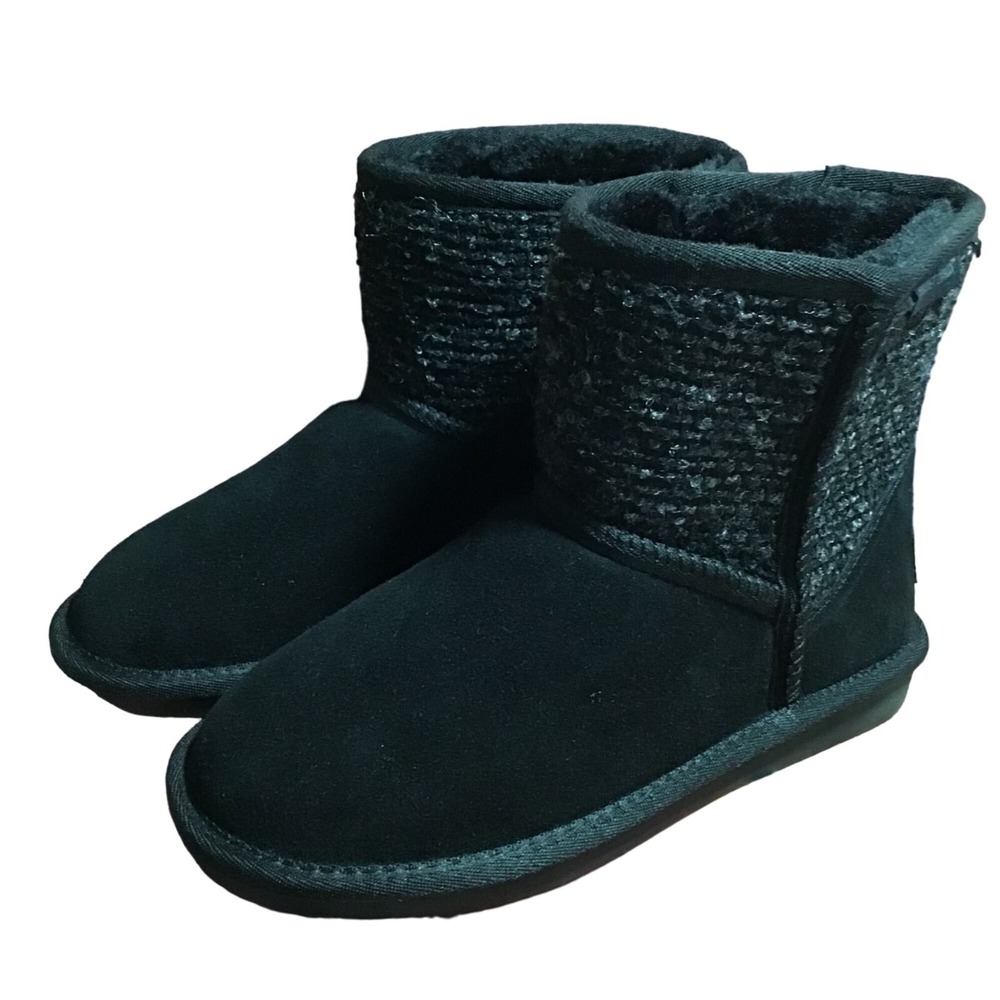 Minnetonka Forsyth Boots Womens 6 M Black Suede Faux Fur Lined Ankle Pull On